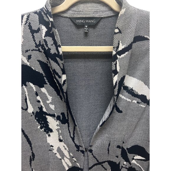 Ming Wang Vintage Abstract Navy &amp; White Cardigan Jacket - Picture 3 of 7